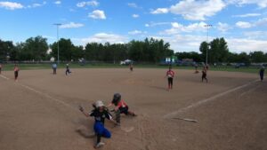 2021-07-02 Bracket 3 - Katy Foley makes the catch and guns down the runner at home--Maddie McSorley with the tag