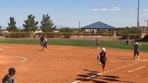 2023-05-27 Game 2 – Samantha Gresham Running Catch and Gets the Runner